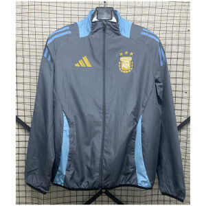 Mens Argentina Grey Blue Windbreaker 2025 Mens Argentina Blue Windbreaker 2025 slate grey jacket front view on wire rack with sky-blue panels and three-star gold AFA crest