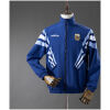 Mens Argentina Blue Windbreaker 2025 royal blue jacket front view on mannequin with white and sky-blue chevron stripes and AFA crest