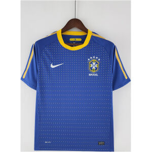 Mens World Cup Brazil blue Retro Away Jersey 2010 Mens World Cup Brazil blue Retro Away Jersey 2010 front view in blue with yellow dot matrix and CBF crest