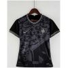 Womens World Cup Brazil all black Jersey 2022 tailored black shirt front view with tonal geometric print and silver CBF crest