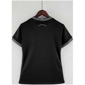 Womens World Cup Brazil all black Jersey 2022 tailored black shirt rear view showing contoured fit and silver arched nape stars