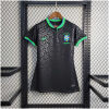 Womens World Cup Brazil black leopard Jersey 2022 black shirt front view with embossed jaguar print and green collar