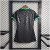 Womens World Cup Brazil black leopard Jersey 2022 Womens World Cup Brazil black leopard Jersey 2022 black shirt rear view with tonal leopard spots and green cuff trim