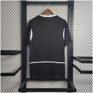 Mens World Cup Brazil Black Retro Goalkeeper Jersey 2002 black shirt rear view on hanger with horizontal white piping