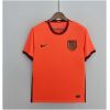 Mens World Cup England Away Jersey 2022 orange shirt front view with gold Three Lions crest and geometric collar