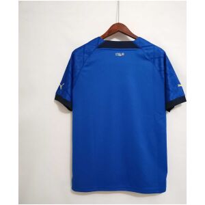 Mens Italy Home Jersey 2022 royal blue shirt rear view with navy neck insert and tricolor ITALIA lettering