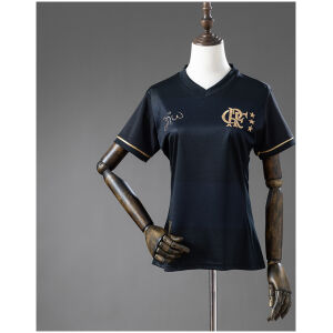 Womens Flamengo Black Special Edition Jersey 2025/26 black shirt front view with gold CRF crest and cursive signature