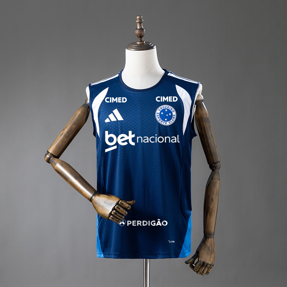 Mens Cruzeiro All sponsors Blue Training Kit Jersey 2026/27 Mens Cruzeiro All sponsors Blue Training Kit Singlet 2026/27 navy sleeveless tank front view with circular crest and bet nacional sponsor
