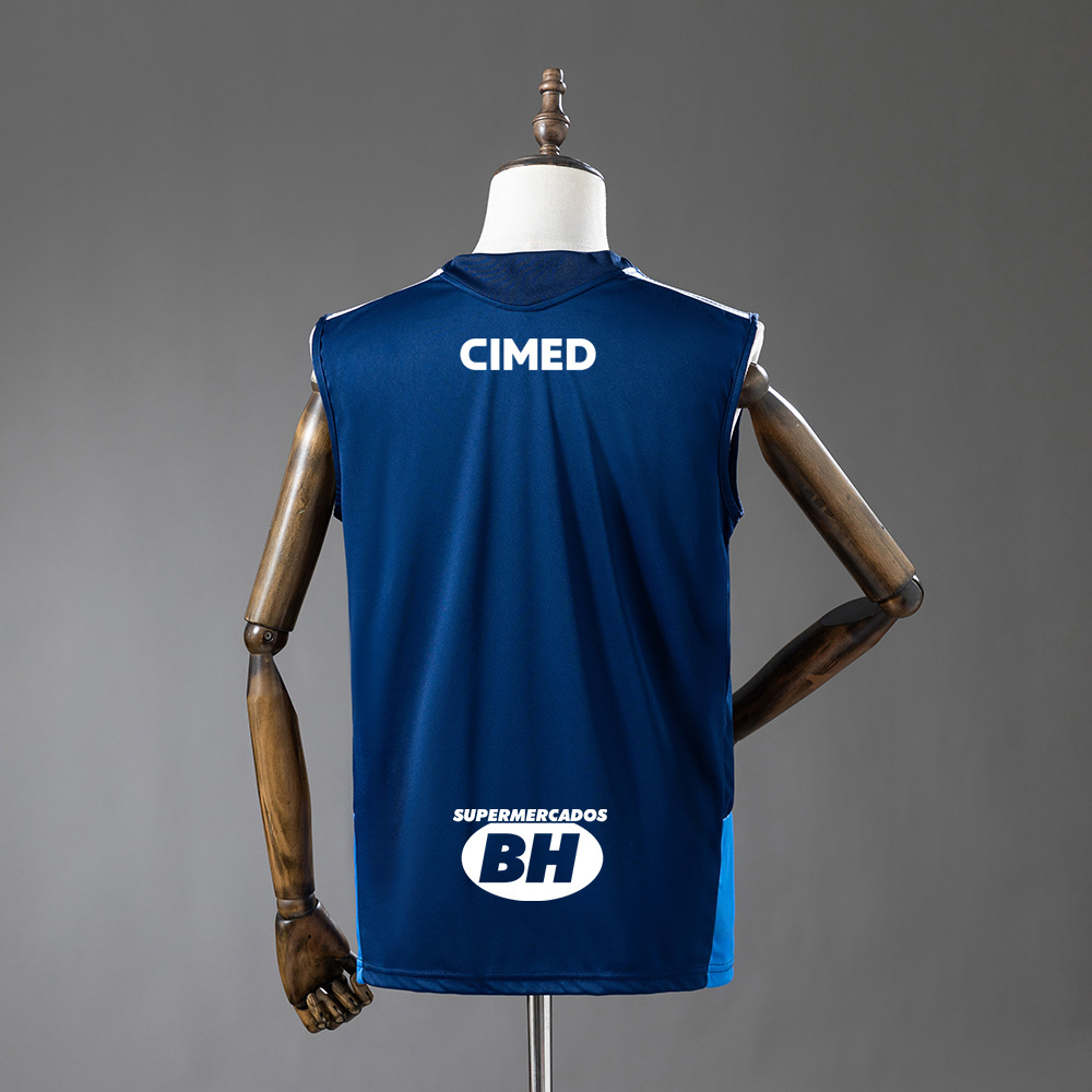 Mens Cruzeiro All sponsors Blue Training Kit Jersey 2026/27 Mens Cruzeiro All sponsors Blue Training Kit Singlet 2026/27 navy training singlet back view with CIMED and Supermercados BH logos