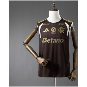 Mens Flamengo Brown Training Kit Singlet 2026/27 brown sleeveless tank front view with gold CRF crest and Betano sponsor