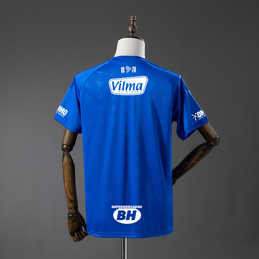 Mens Cruzeiro Home Jersey 2026/27 Mens Cruzeiro Home Jersey 2026/27 blue shirt back view with 1976 map signoff, Vilma and Supermercados BH sponsors