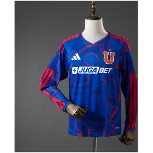 Mens Club Universidad de Chile Long Sleeve Home Jersey 2026 front view in blue with red lines and U crest