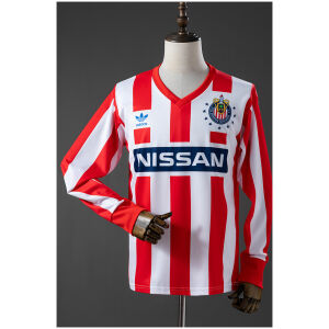 Mens Chivas De Guadalajara Retro Long Sleeve Home Jersey 1990/91 Mens Chivas De Guadalajara Retro Long Sleeve Home Jersey 1990/91 front view with Nissan sponsor and Trefoil