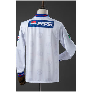 Mens Cruz Azul Retro Long Sleeve Away Jersey 1998 rear view in white showing long sleeves and blue rectangular Pepsi panel