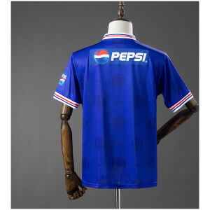 Mens Cruz Azul Retro Home Jersey 1998 rear view in blue showing jacquard watermark pattern and upper back Pepsi panel