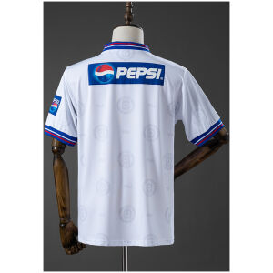Mens Cruz Azul Retro Away Jersey 1998 rear view in white with tonal jacquard print and blue rectangular Pepsi banner