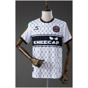Mens Bohemian FC Away Jersey 2026/27 front view in white lattice net pattern with black KNEECAP chest band and crest