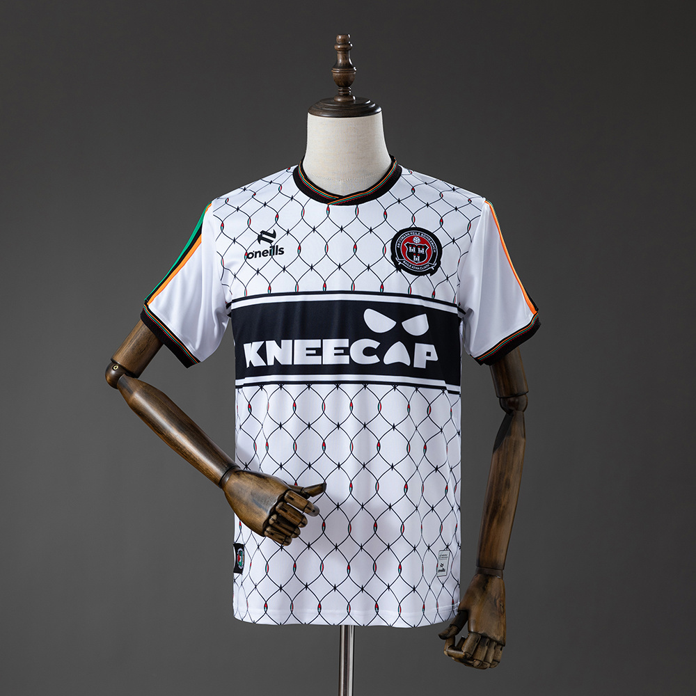 Mens Bohemian FC Away Jersey 2026/27 Mens Bohemian FC Away Jersey 2026/27 front view in white lattice net pattern with black KNEECAP chest band and crest