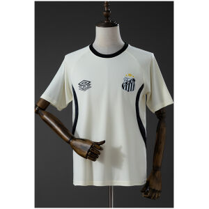 Mens Santos Beige Training Kit Jersey 2026/27 Front view of the Mens Santos Beige Size Training Kit Jersey 2026/27 showing black crew collar and side panels