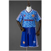 Kids Manchester United Retro Away Kit 1990/92 blue snowflake shirt and matching shorts front view