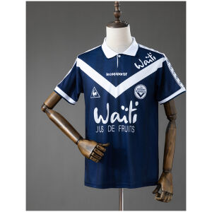 Mens Girondins de Bordeaux S Retro Home Jersey 1996/97 front view in navy blue with white chest chevron and Waiti sponsor