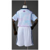 Kids Costa Rica Away Kit 2026 Kids Costa Rica Away Kit 2026 rear view showing pastel patterned jersey with pink Pura Vida script and white shorts