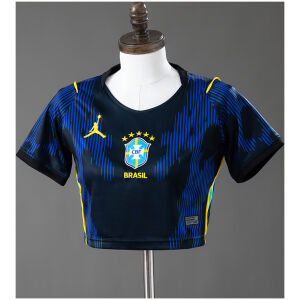 Womens Brazil Style Home Crop Top 2026 front view in navy and royal blue with centered CBF crest