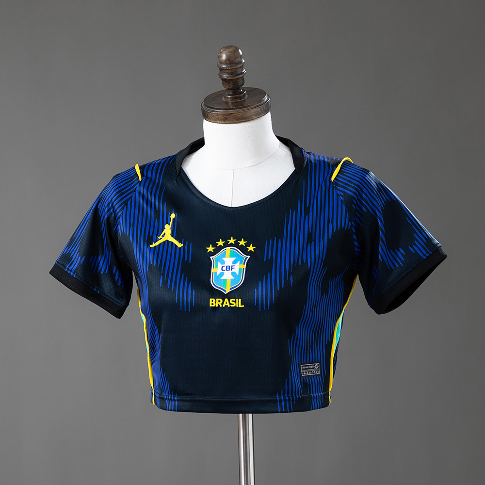 Womens Brazil Style Home Crop Top 2026-Blue Womens Brazil Style Home Crop Top 2026 front view in navy and royal blue with centered CBF crest