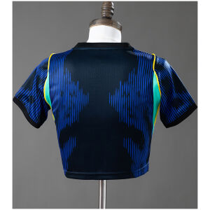 Womens Brazil Style Home Crop Top 2026-Blue Womens Brazil Style Home Crop Top 2026 rear view showing cropped athletic cut and yellow seam piping