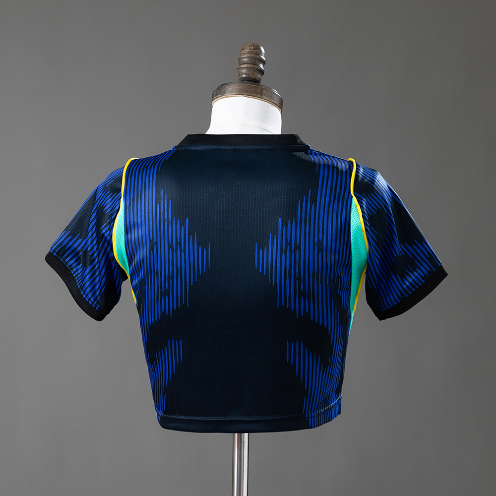 Womens Brazil Style Home Crop Top 2026-Blue Womens Brazil Style Home Crop Top 2026 rear view showing cropped athletic cut and yellow seam piping