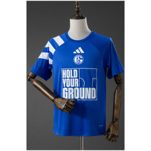 Mens Schalke 04 Statement Jersey 2026/27 front view in royal blue with HOLD YOUR GROUND graphic and center crest