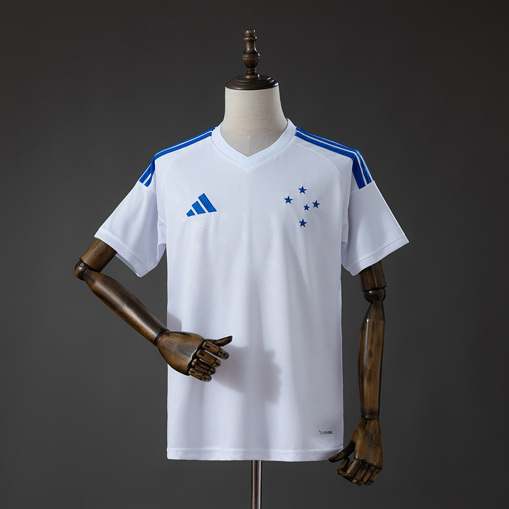 Mens Cruzeiro Away Jersey 2026/27 Mens Cruzeiro Away Jersey 2026/27 white shirt front view showing five blue chest stars and adidas logo
