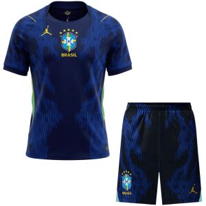 Mens Brazil Away Kit 2026 complete uniform set front view with blue soundwave jersey and matching shorts