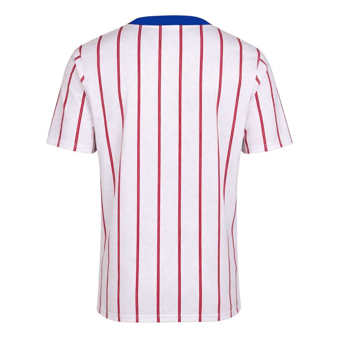 Mens Chelsea Retro Away Jersey 1992/94 Mens Chelsea Retro Away Jersey 1992/94 rear view showing full vertical red pinstripes and royal blue collar band