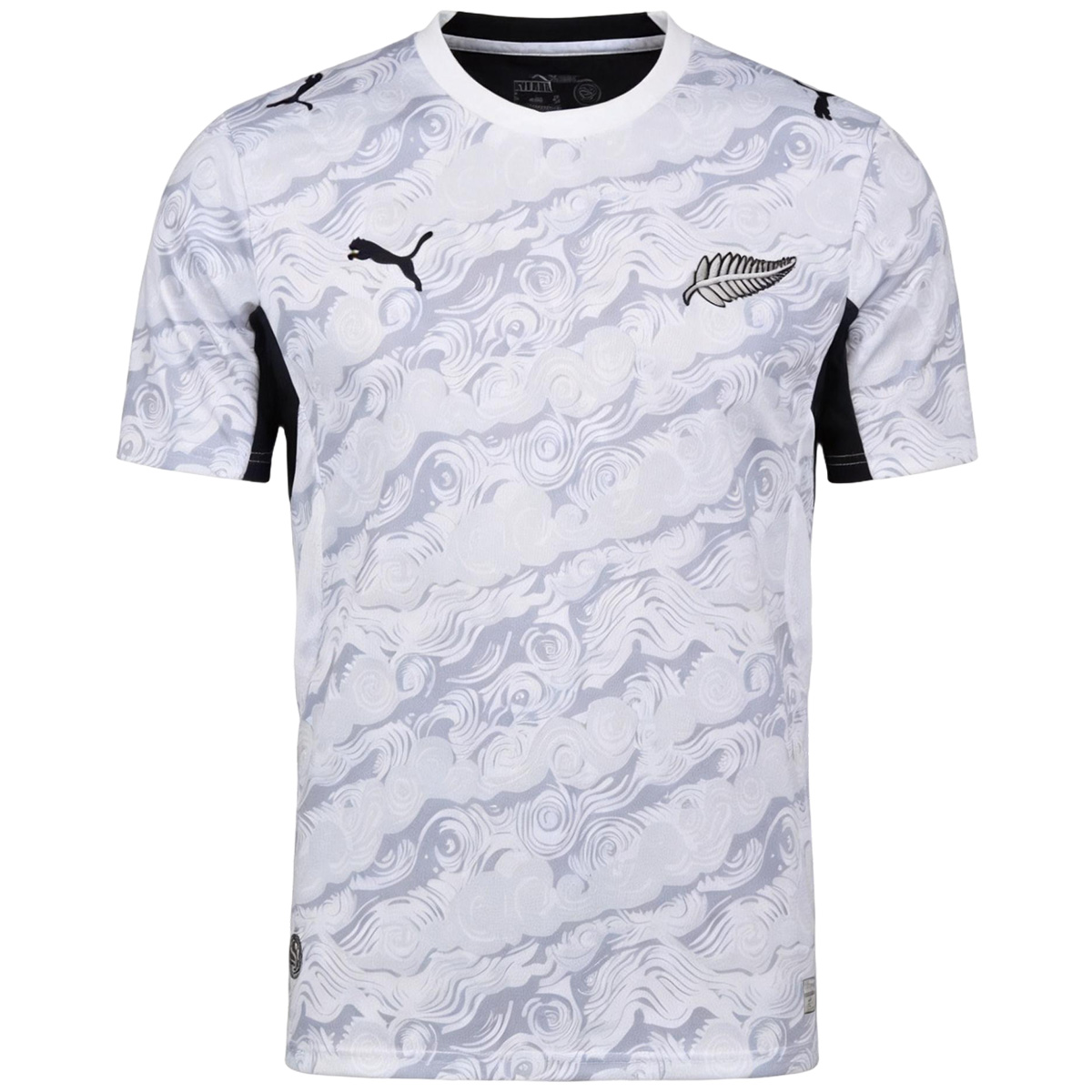 Mens New Zealand Away Jersey 2026 Front view of Mens New Zealand Away Jersey 2026 showing grey wave pattern and Silver Fern