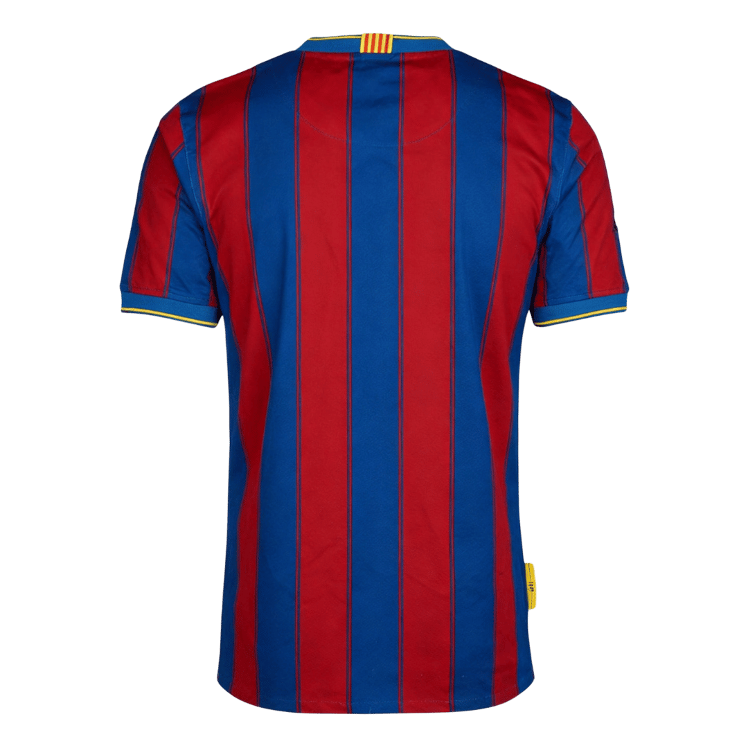 Mens Barcelona Retro Home Jersey 2009/10 Mens Barcelona Retro Home Jersey 2009/10 rear view showing vertical Blaugrana stripes and Catalan flag collar tab