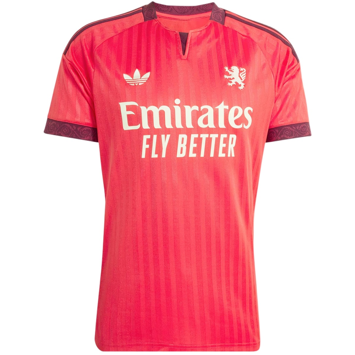 Mens Olympique Lyonnais Away Jersey 2026/27 Mens Olympique Lyonnais Away Jersey 2026/27 front view in coral with damask trim