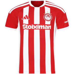 Front view of Mens Olympiacos Home Jersey 2026/27 with red and white stripes