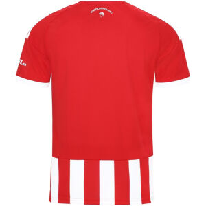 Rear view of Mens Olympiacos Home Jersey 2026/27 showing red panel and neck motto