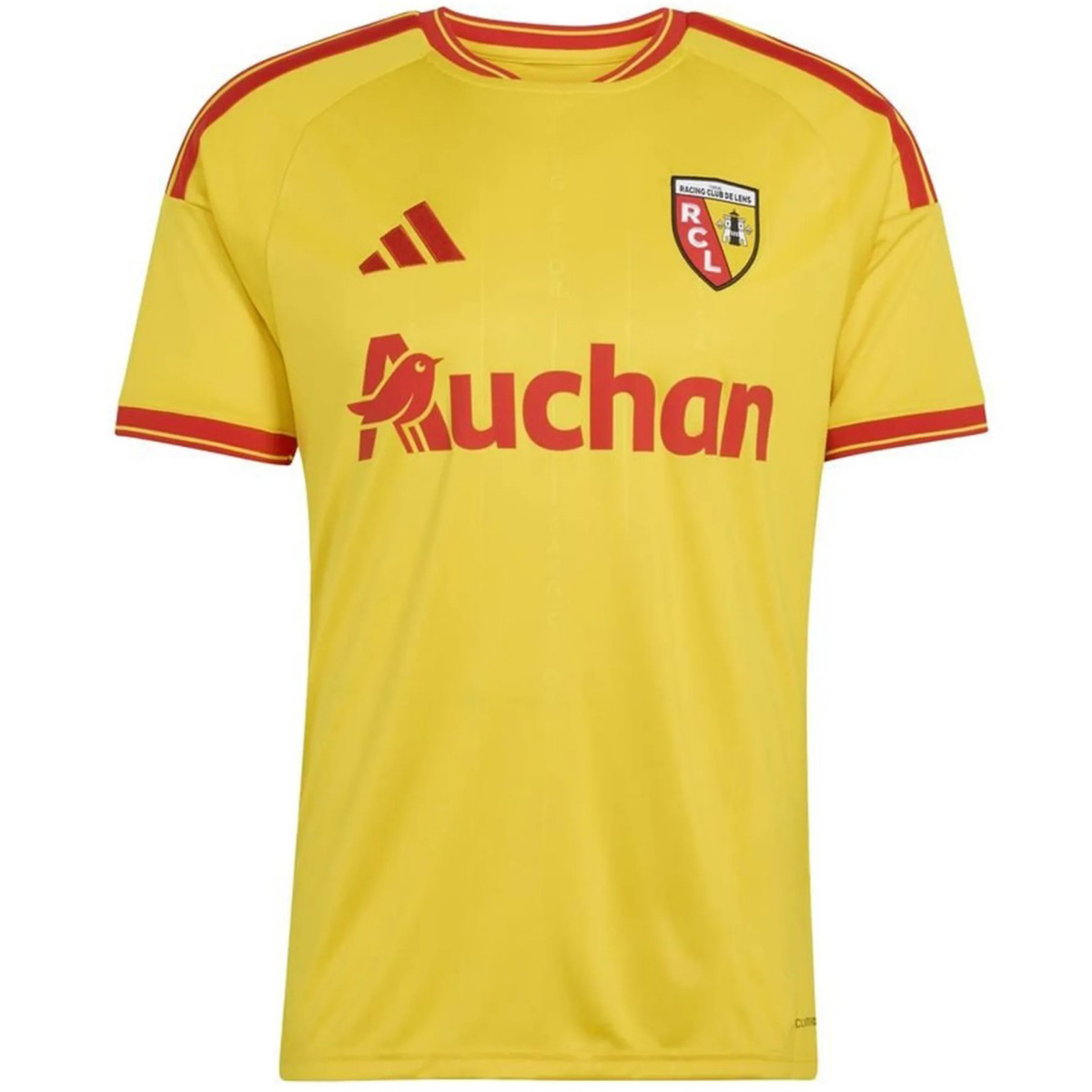 Mens RC Lens Home Jersey 2026/27 Mens RC Lens Home Jersey 2026/27 front view in golden yellow with red trims and Auchan sponsor