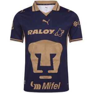 Mens Pumas UNAM Home Jersey 2026/27 navy shirt front view with giant gold Puma head crest