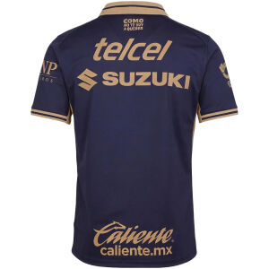 Mens Pumas UNAM Home Jersey 2026/27 navy shirt back view with gold sponsors and neck slogan