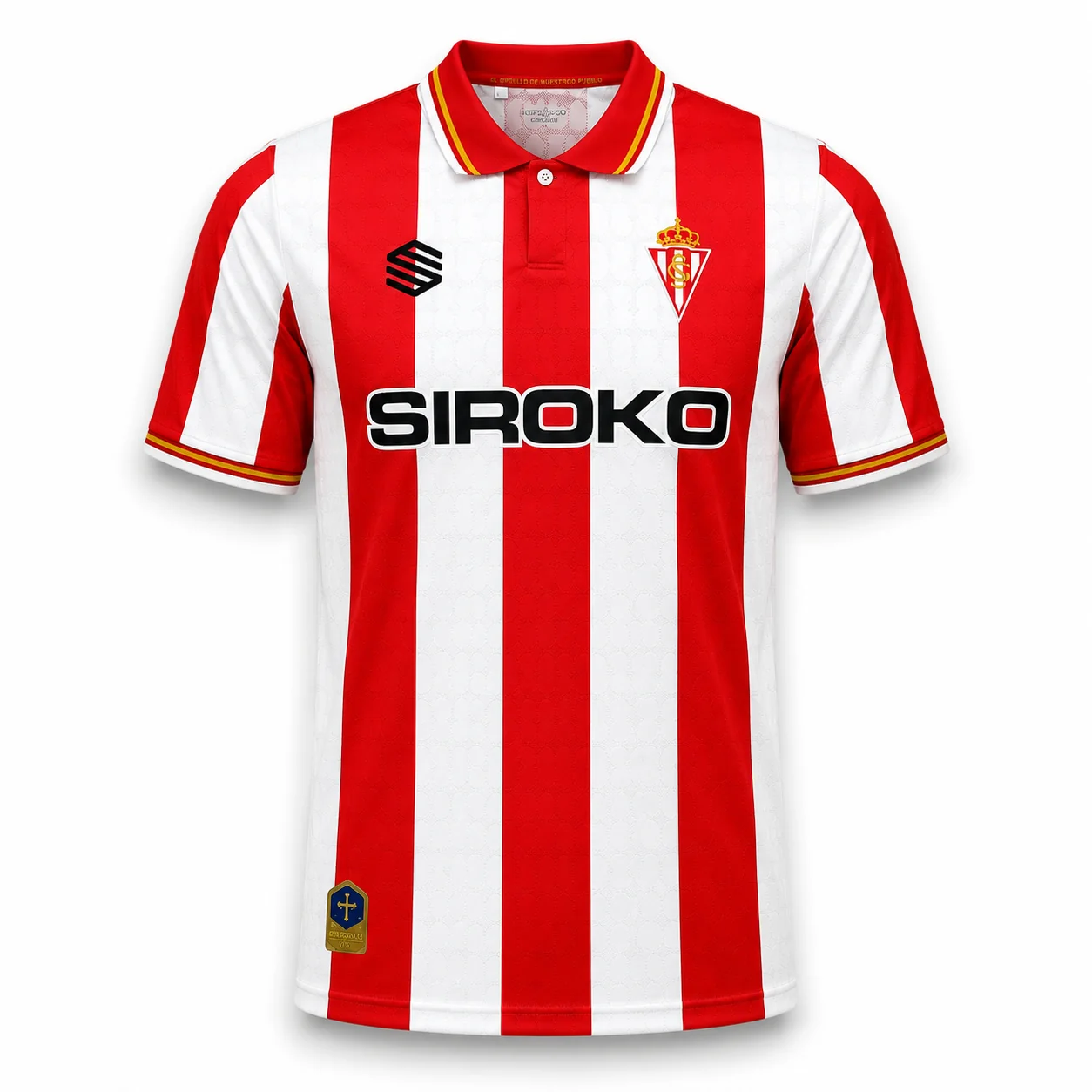 Mens Sporting Gijon Home Jersey 2026/27 Mens Sporting Gijon Home Jersey 2026/27 red and white striped shirt front view with club crest and SIROKO