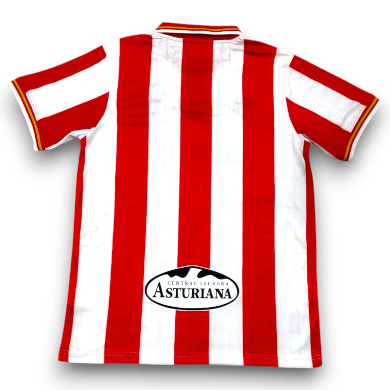 Mens Sporting Gijon Home Jersey 2026/27 Mens Sporting Gijon Home Jersey 2026/27 striped shirt back view with Central Lechera Asturiana logo