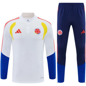 Mens Colombia Half-zip White Training Kit Suit 2026 white top and navy pants front view