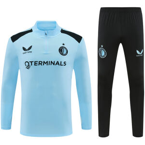 Mens Feyenoord Half-zip Light Blue Training Kit Suit 2026/27 light blue top and black pants front view