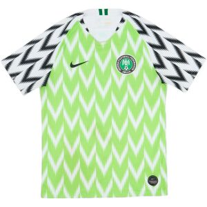Mens Nigeria Retro Home Jersey 2018 flat-lay view with black-and-white eagle sleeves and NFF crest