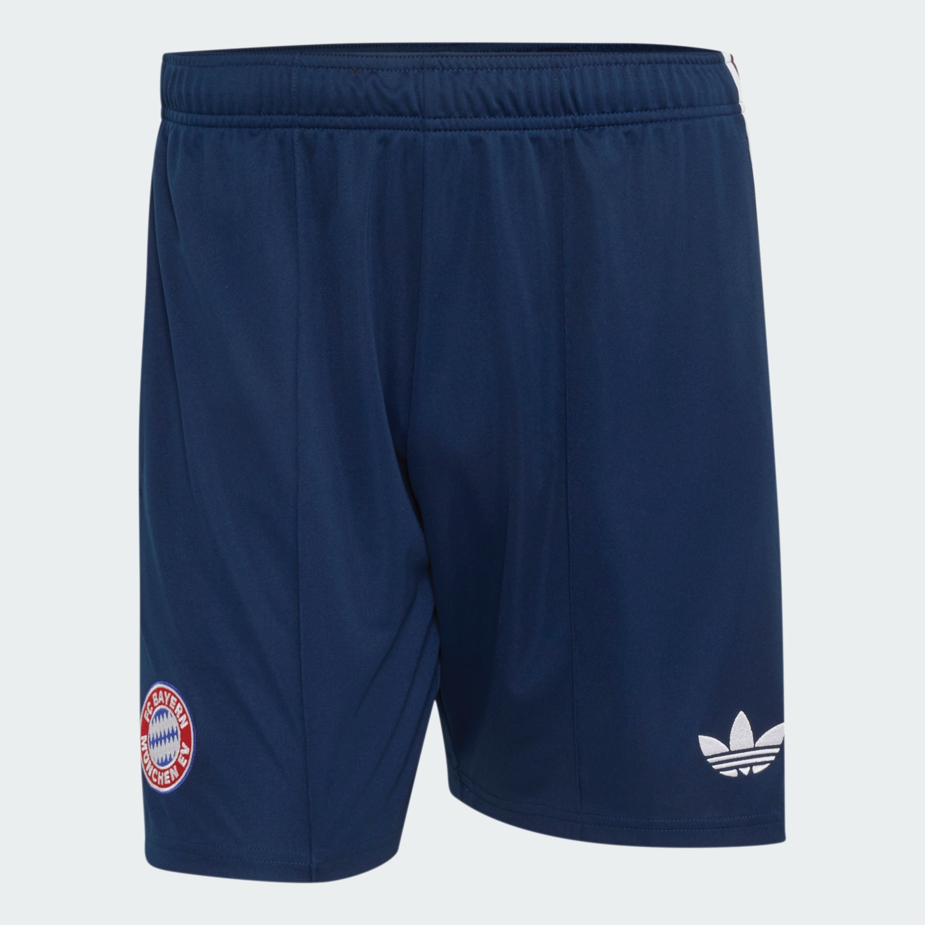 Mens Bayern Munich Away Shorts 2026/27 Mens Bayern Munich Away Shorts 2026/27 navy shorts front view with retro Bayern crest and Trefoil logo