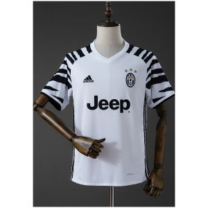 Mens Juventues Retro Third Jersey 2016/17 front view in white with black zebra sleeves and Jeep logo