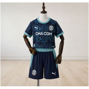 Kids Olympique Marseille Away Kit 2026/27 front view with matching shorts